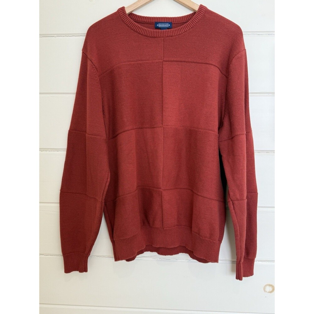 Consensus Men's Long Sleeve Sweater Acrylic XL Rust Brown Eclectic Grandpa